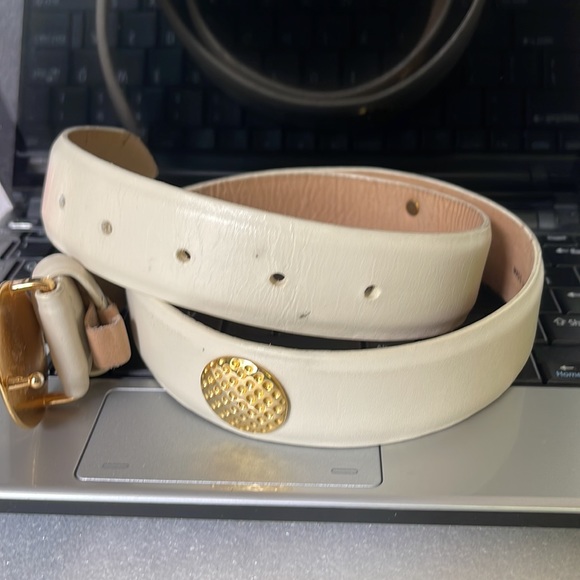 Italian Calfskin 365228 Cream Leather Belt Size: M - Picture 2 of 11